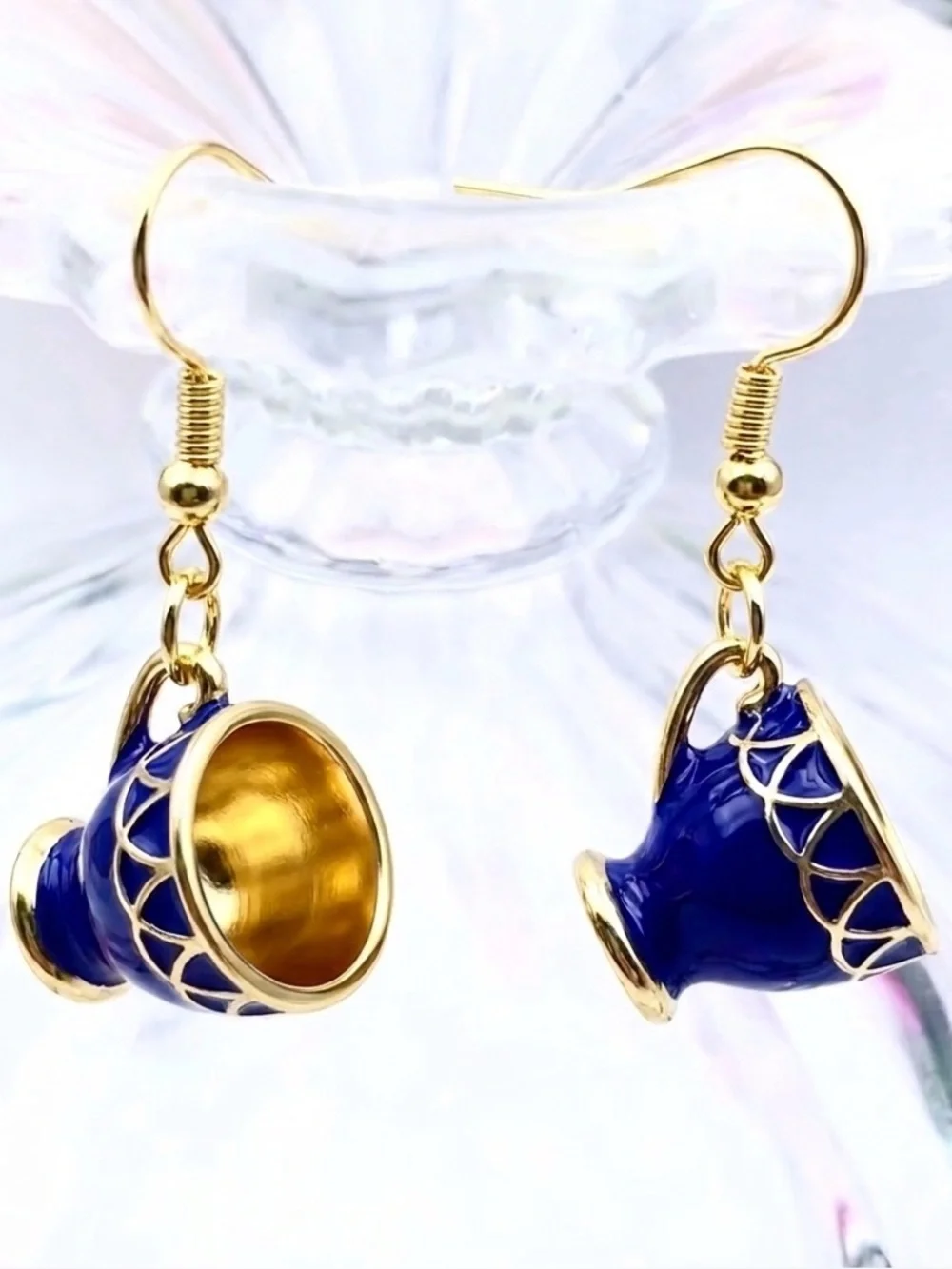 Mad Hatter Tea Party~ Alice Wonderland Disney Blue Teacup Porcelain China Dangle